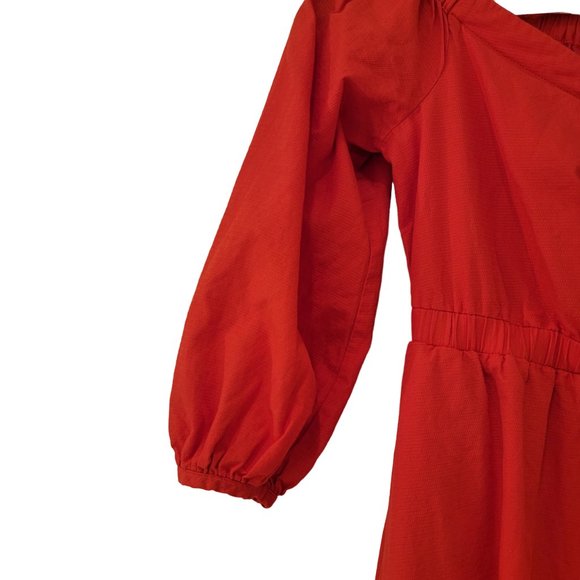Anthropologie Klara Off The Shoulder Dress Size 0 Red Orange Cotton Midi Boho - Picture 6 of 12